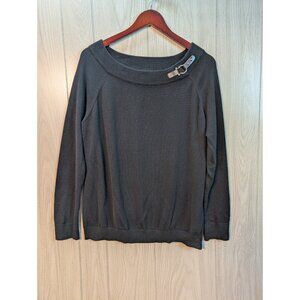 Lauren Ralph Lauren Buckle Collar Pullover Sweater Womens 1X Black Long Sleeve